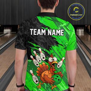 Custom Green Turkey Bowling Shirt Funny Ball Pin League Jersey for Men Polo Outfit QZT765