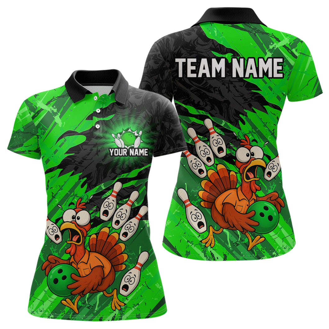 Custom Green Turkey Bowling Shirt Funny Ball Pin League Jersey for Women Polo Outfit QZT765