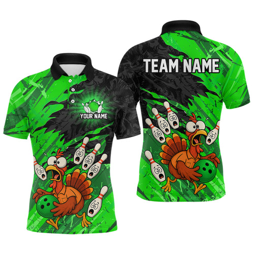 Custom Green Turkey Bowling Shirt Funny Ball Pin League Jersey for Men Polo Outfit QZT765