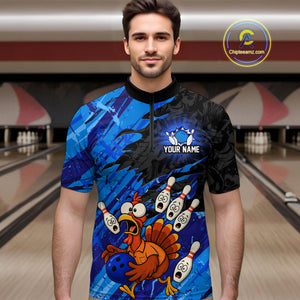 Custom Blue Turkey Bowling Shirt Funny Ball Pin League Jersey for Men Polo Outfit QZT765