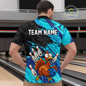 Custom Cyan Turkey Bowling Shirt Funny Ball Pin League Jersey for Men Polo Outfit QZT765