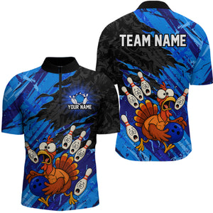 Custom Blue Turkey Bowling Shirt Funny Ball Pin League Jersey for Men Polo Outfit QZT765