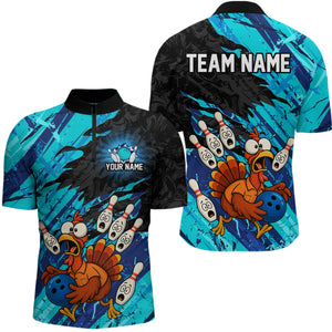 Custom Cyan Turkey Bowling Shirt Funny Ball Pin League Jersey for Men Polo Outfit QZT765