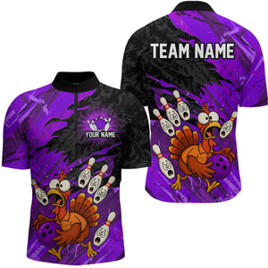 Custom Purple Turkey Bowling Shirt Funny Ball Pin League Jersey for Men Polo Outfit QZT765