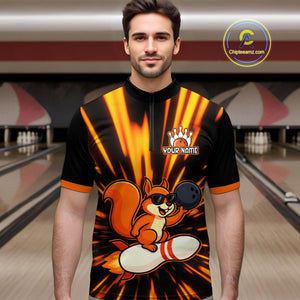 Funny Squirrel Bowling Team Shirt Custom Bowling League Jersey for Men Bowling Outfit Polo & 1/4-Zip QZT766