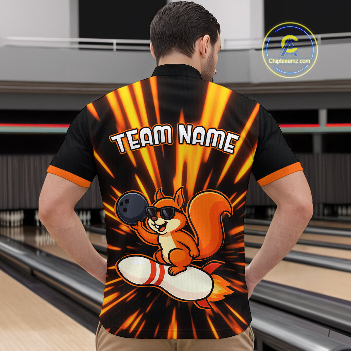 Funny Squirrel Bowling Team Shirt Custom Bowling League Jersey for Men Bowling Outfit Polo & 1/4-Zip QZT766