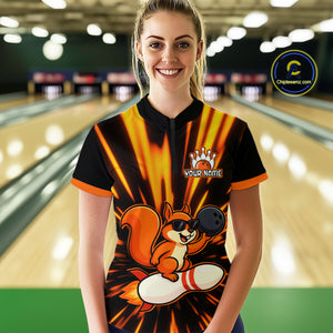 Funny Squirrel Bowling Team Shirt Custom Bowling League Jersey for Women Bowling Outfit Polo & 1/4-Zip QZT766