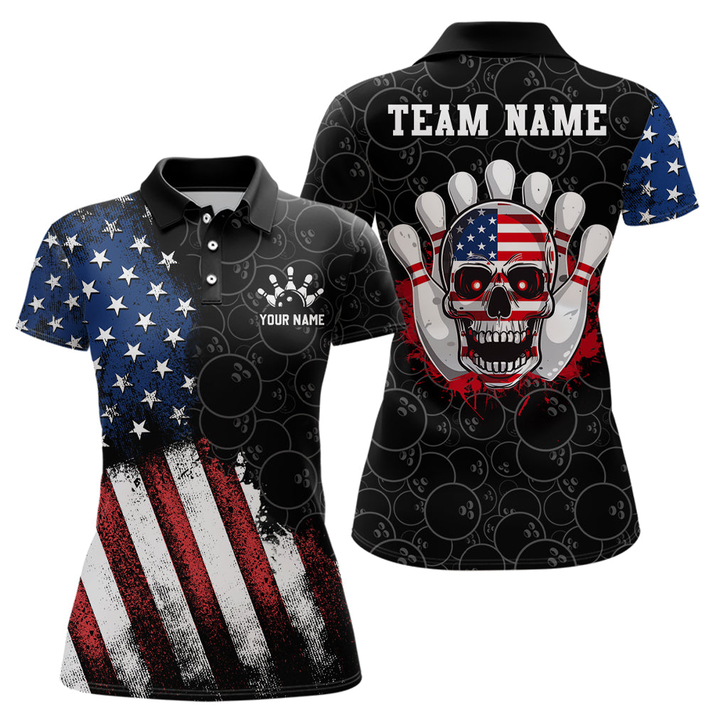 Skull Bowling Polo Shirt US Flag Bowling Jersey Women Bowling Camo Bowling Customized QZT261