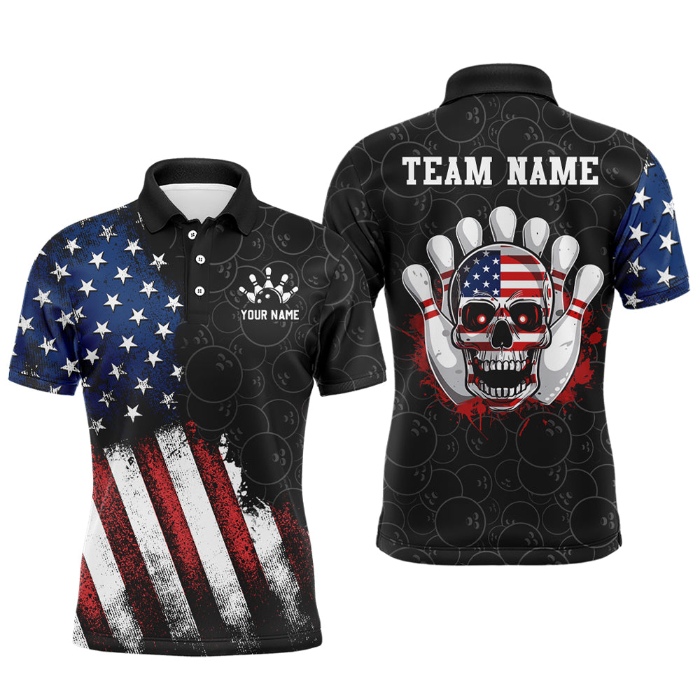 Skull Bowling Polo Shirt US Flag Bowling Jersey Men Bowling Camo Bowling Customized QZT261