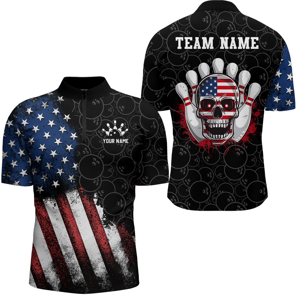 Skull Bowling Polo Shirt US Flag Bowling Jersey Men Bowling Camo Bowling Customized QZT261