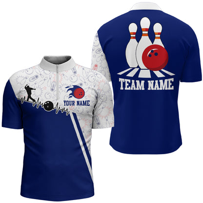 Men's Bowling Shirt Personalized Camo Bowling Jersey 1/4 Zip  Bowling Shirt QZT19