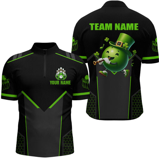 Personalized St Patrick Day Bowling Shirt Quarter-Zip Green Bowling Jersey Team League QZT621