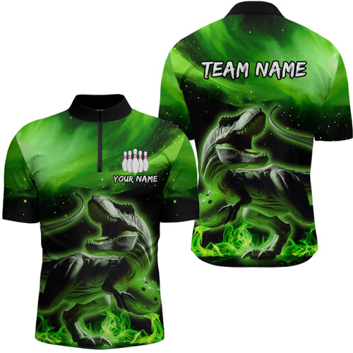 Personalized Green Dinosaur Bowling Shirt Bowling Quarter-Zip Team League for Men Women QZT666