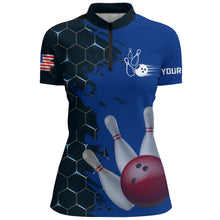 Load image into Gallery viewer, Navy &amp; Black Bowling Shirt Customized Camo Bowling Shirt Quarter- Zip Bowling Team League for Women QZT266