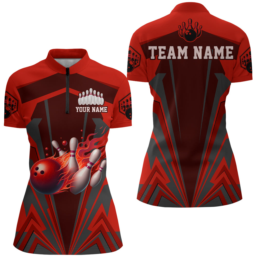 Personalized Bowling Shirts for Women 1/4 Zip Bowling Jersey Camo Bowling Uniform QZT428