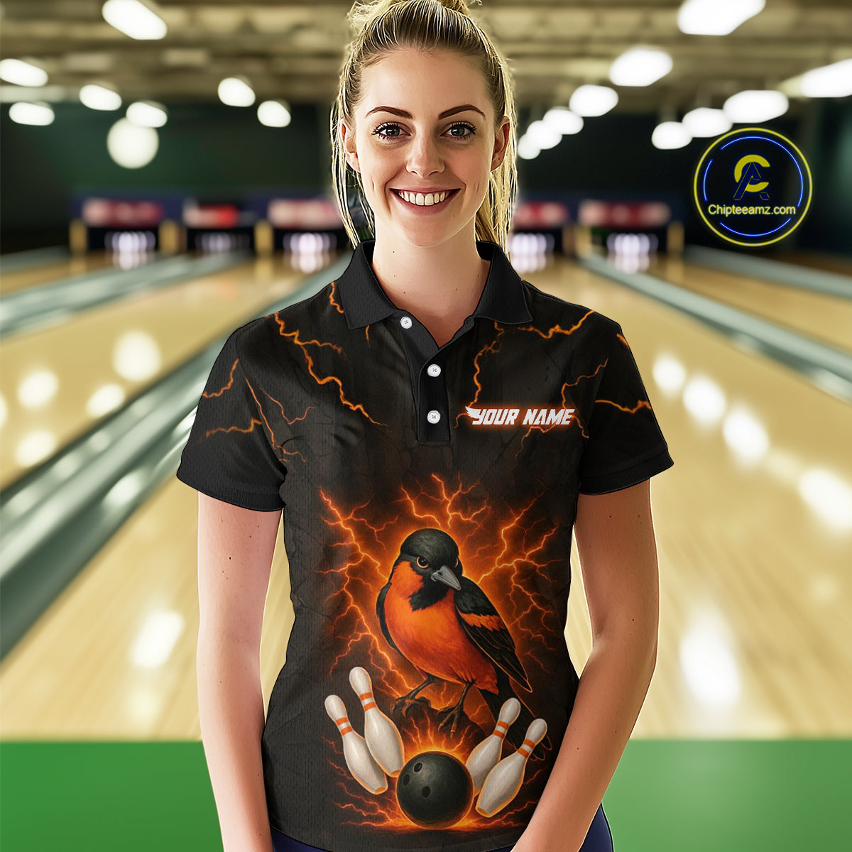 Custom Thunder Lightning Orioles Bowling Shirt Polo & Quarter-Zip Bowling Jersey for Women QZT716