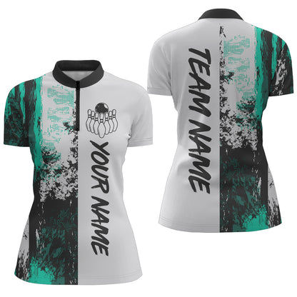 Camo 3D Bowling Shirts Women Custom Bowling Team Jersey Quarter Zip Multicolor QZT469