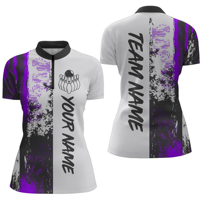 Camo 3D Bowling Shirts Women Custom Bowling Team Jersey Quarter Zip Multicolor QZT469