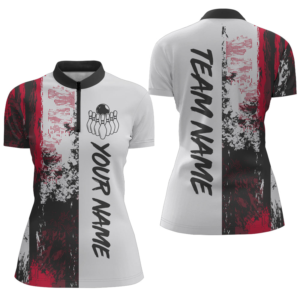 Camo 3D Bowling Shirts Women Custom Bowling Team Jersey Quarter Zip Multicolor QZT469