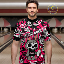 Load image into Gallery viewer, Custom Pink Skull Bunny Bowling Shirt Gothic Men Bowling League Polo Bowling Halloween QZT747