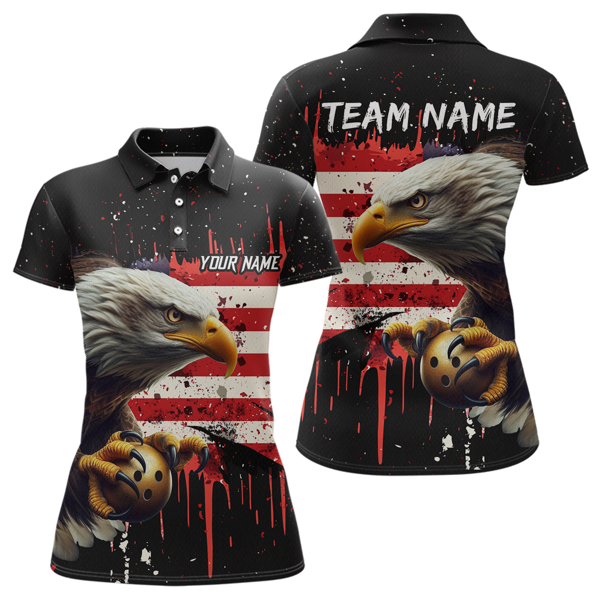 American Flag Bowling Shirt Custom Eagle Bowling Jersey for Men And Women Polo Bowling League QZT630