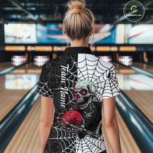 Load image into Gallery viewer, Black and White Skull Bowling Team Shirt Custom Spider Bowling Jersey Women Halloween Bowling Outfit QZT748