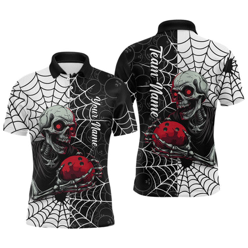 Black and White Skull Bowling Team Shirt Custom Spider Bowling Jersey Men Halloween Bowling Outfit QZT748
