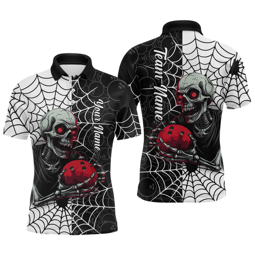 Black and White Skull Bowling Team Shirt Custom Spider Bowling Jersey Men Halloween Bowling Outfit QZT748