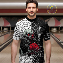 Load image into Gallery viewer, Black and White Skull Bowling Team Shirt Custom Spider Bowling Jersey Men Halloween Bowling Outfit QZT748