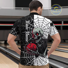 Load image into Gallery viewer, Black and White Skull Bowling Team Shirt Custom Spider Bowling Jersey Men Halloween Bowling Outfit QZT748