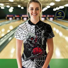 Load image into Gallery viewer, Black and White Skull Bowling Team Shirt Custom Spider Bowling Jersey Women Halloween Bowling Outfit QZT748