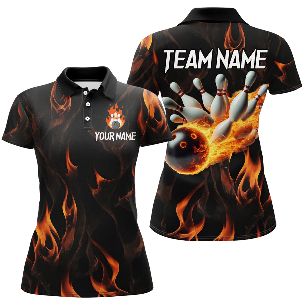Custom Women Flame Bowling Shirts Bowling Team Jersey Polo Bowling Peformance QZT479