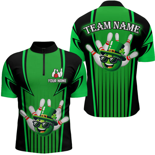 Personalized Bowling Patrick Day Shirt for Men Lucky Bowling Team Jersey Green Bowling Quarter-Zip QZT222