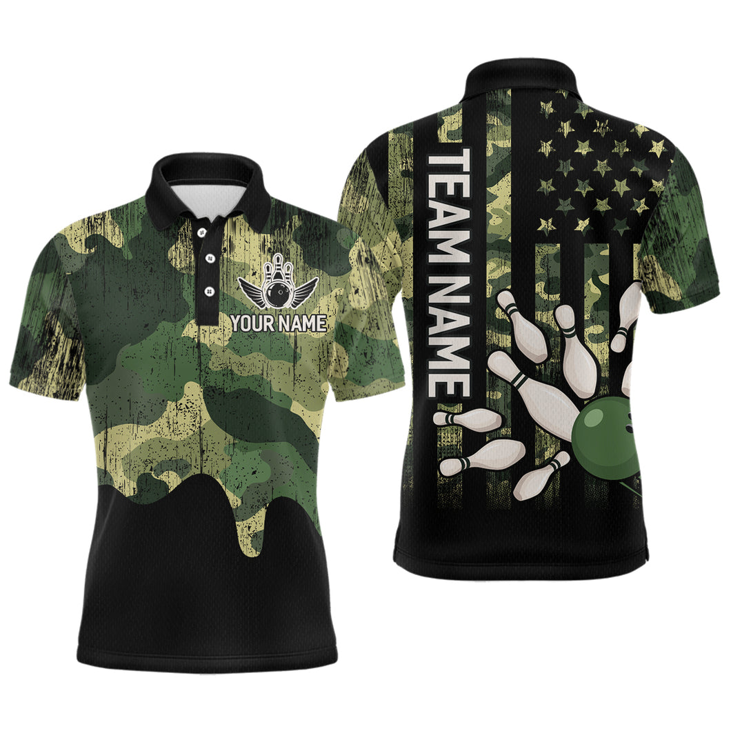 Personalized Camouflage Bowling Shirt for Men Women American Flag Polo Bowling Team Jersey QZT678