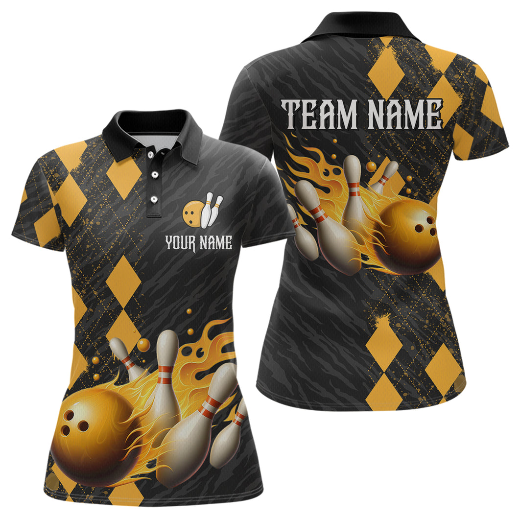 Flame Yellow Bowling Team Shirt Custom Bowling Jersey for Men Women Flame Polo Shirt QZT679