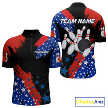 Load image into Gallery viewer, American Flag Bowling Shirt Personalized Patriotic Quarter-Zip Bowling Team League Gift for Bowlers QZT691