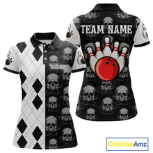 Load image into Gallery viewer, Black &amp; White Bowling Shirt Custom Skull Polo Bowling Jersey Gift for Bowlers QZT693