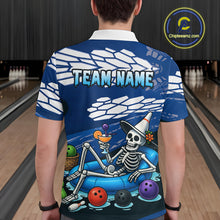 Load image into Gallery viewer, Custom Blue Funny Skull Bowling Team Shirt Polo &amp; Quarter-Zip Bowling League Jersey for Men QZT755