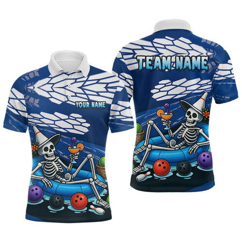 Custom Blue Funny Skull Bowling Team Shirt Polo & Quarter-Zip Bowling League Jersey for Men QZT755
