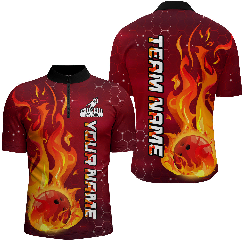 Custom Flame Bowling Shirts Bowling Jersey for Men 1/4 Zip Bowling Uniform QZT447