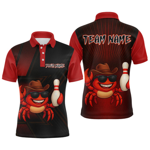 Custom Red Funny Crab Bowling Team Shirt Men Bowling Jersey Outfit Polo & 1/4-Zip Bowler Gift QZT757