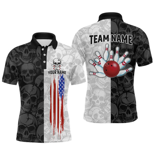 American Flag Bowling Team Shirt Polo 1/4-Zip Patriotic Bowling Jersey for Men Halloween Gift QZT729