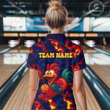 Load image into Gallery viewer, Custom Red Flame Funny Chicken for Women Bowling Team Jersey Bowling League Shirt Polo &amp; 1/4-Zip QZT762