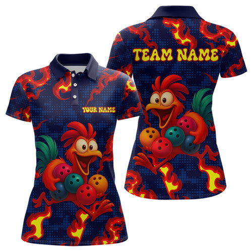 Custom Red Flame Funny Chicken for Women Bowling Team Jersey Bowling League Shirt Polo & 1/4-Zip QZT762