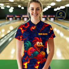 Load image into Gallery viewer, Custom Red Flame Funny Chicken for Women Bowling Team Jersey Bowling League Shirt Polo &amp; 1/4-Zip QZT762