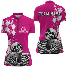 Load image into Gallery viewer, Skull Bowling Shirt for Women Custom Bowling Jersey Bowling 1/4 Zip Shirt Bowling Team League QZT293