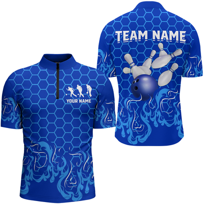 Personalized 1/4 Zip Bowling Shirt for Men Multicolor Bowling Team League QZT406