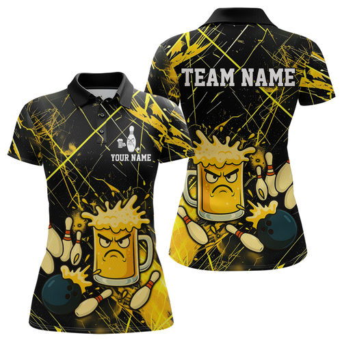 Custom Yellow Funny Beer Bowling Shirt Team Bowling League Jersey for Women Bowling Outfit QZT767