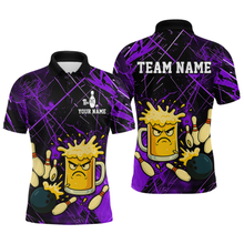 Load image into Gallery viewer, Custom Purple Funny Beer Bowling Shirt Team Bowling League Jersey for Men Bowling Outfit QZT767