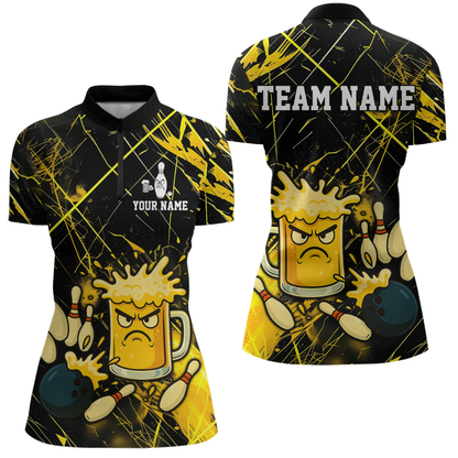 Custom Yellow Funny Beer Bowling Shirt Team Bowling League Jersey for Women Bowling Outfit QZT767